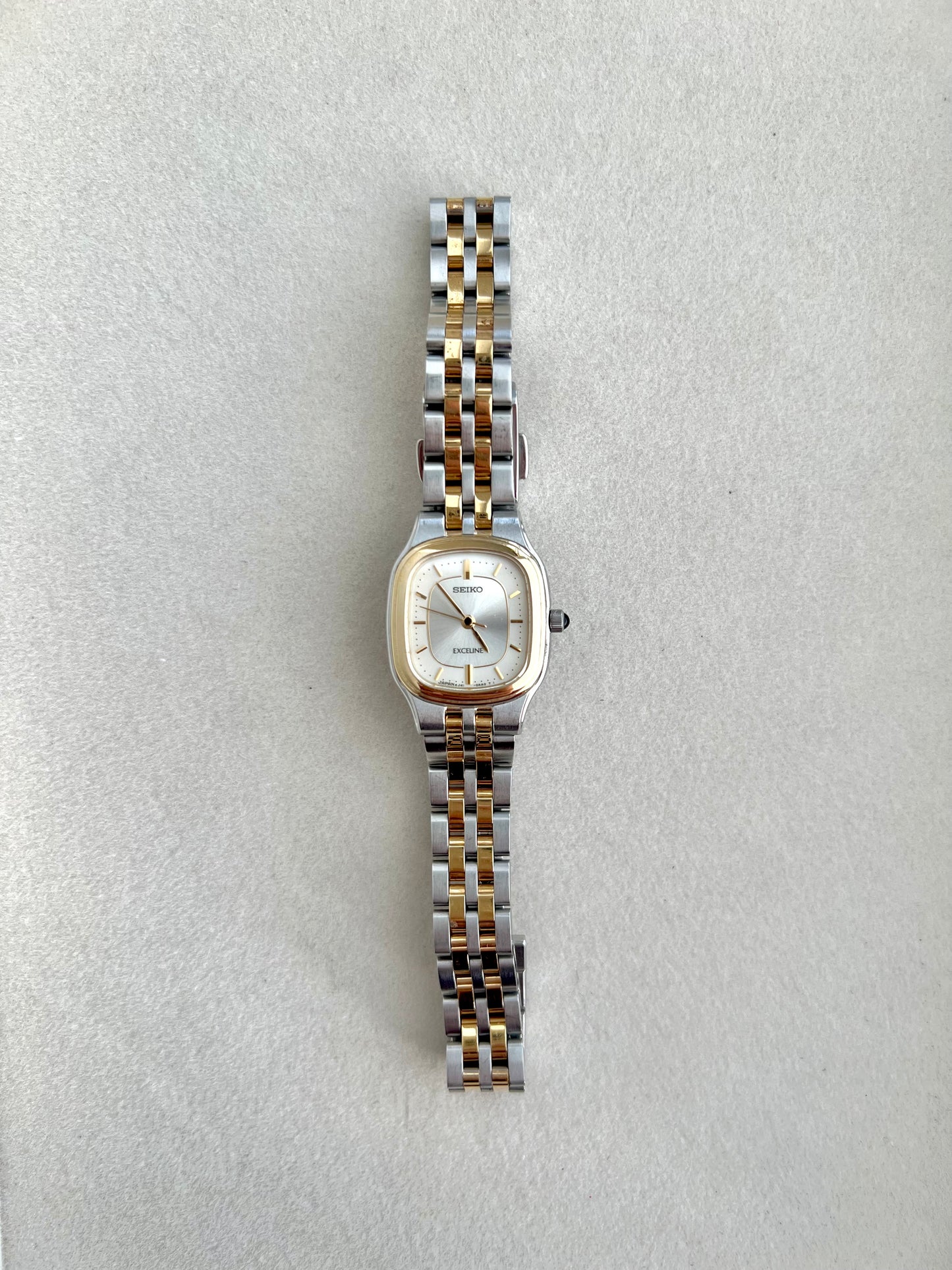 Seiko Exceline Two Tone Soft Rectangular Womens Watch with Silver Sunburst Dial