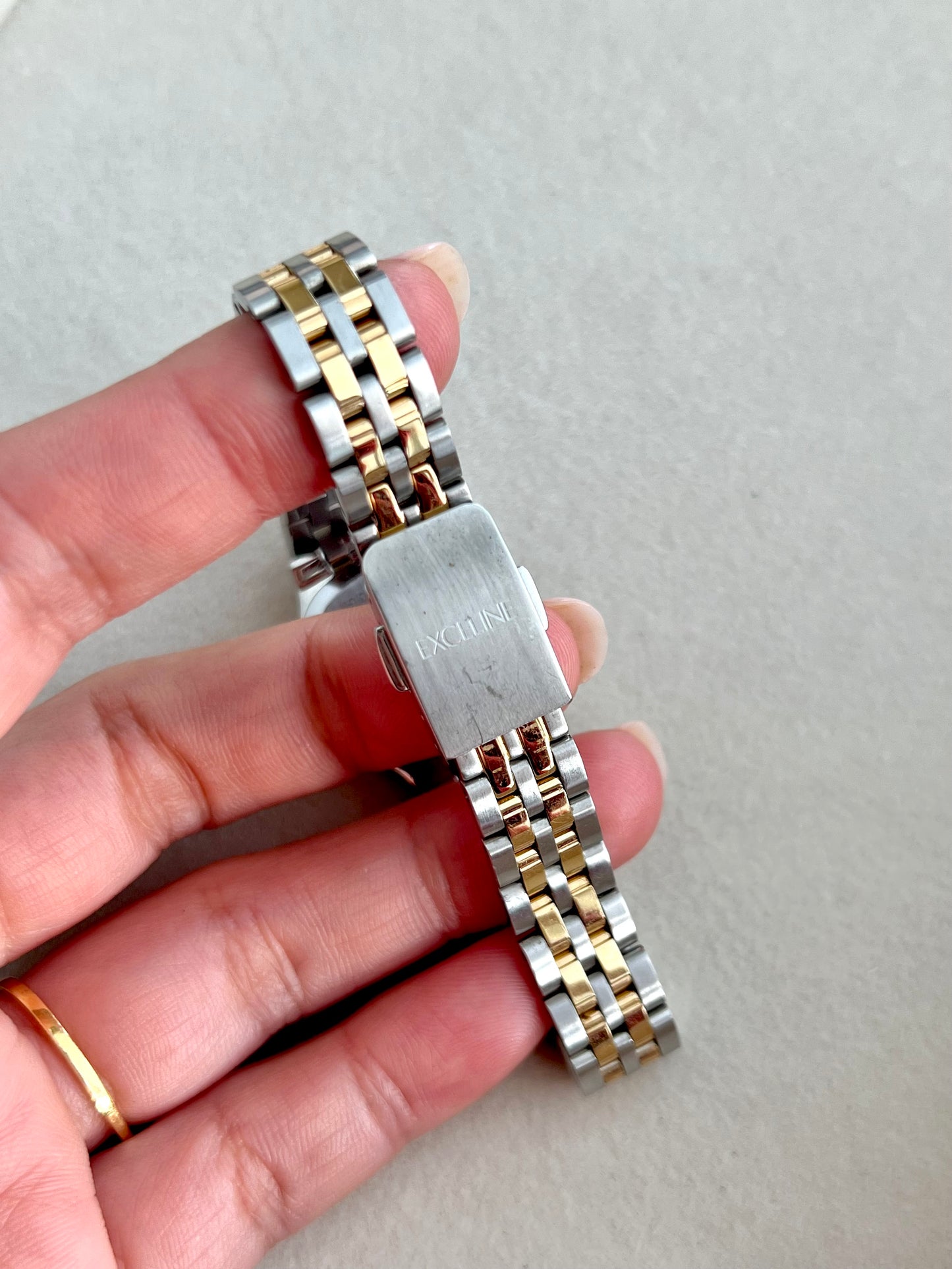 Seiko Exceline Two Tone Soft Rectangular Womens Watch with Silver Sunburst Dial