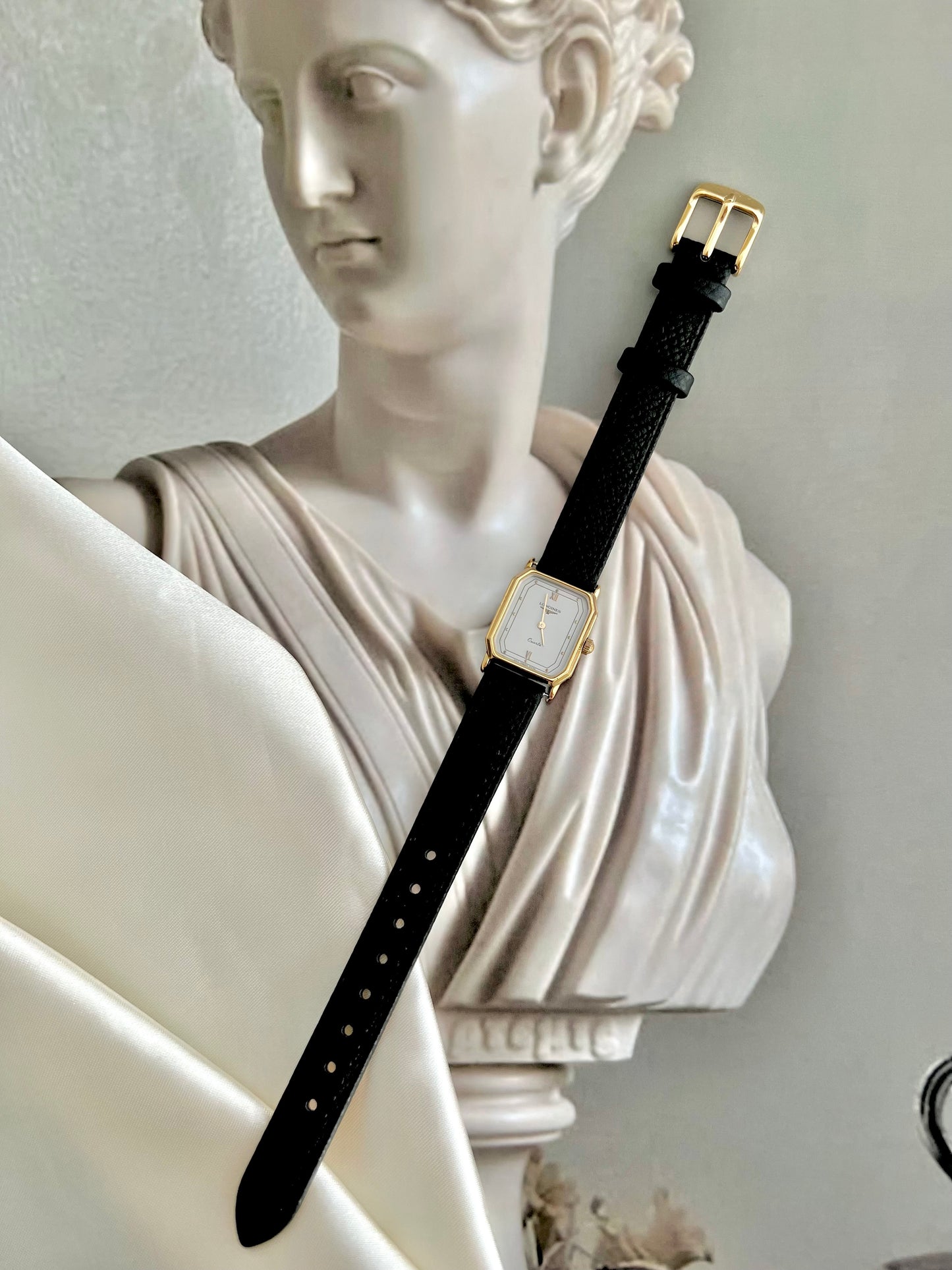 Longines Gold Tone Rectangular Women's Watch with a Smoke Silver Dial