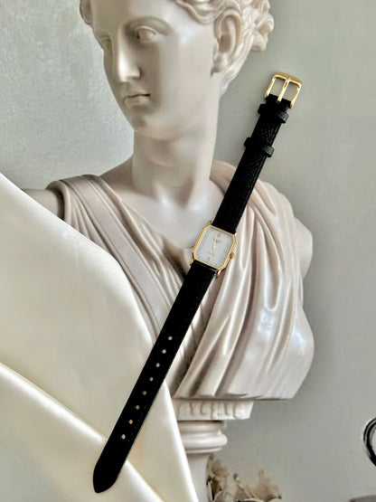 Longines Gold Tone Rectangular Women's Watch with a Smoke Silver Dial