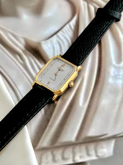 Longines Gold Tone Rectangular Women's Watch with a Smoke Silver Dial
