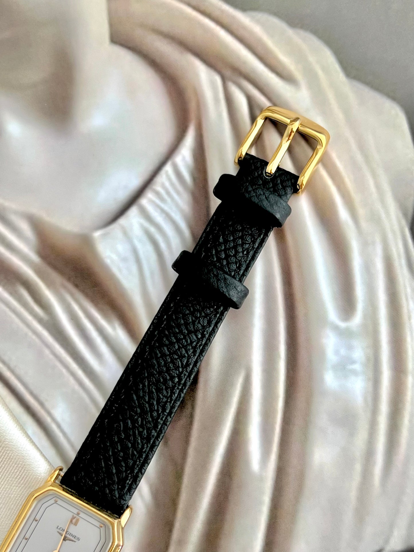 Longines Gold Tone Rectangular Women's Watch with a Smoke Silver Dial