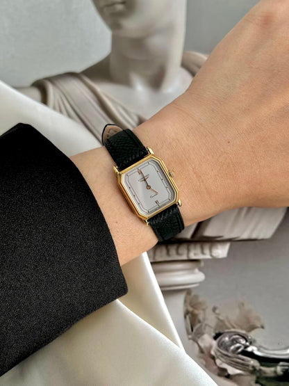 Longines Gold Tone Rectangular Women's Watch with a Smoke Silver Dial