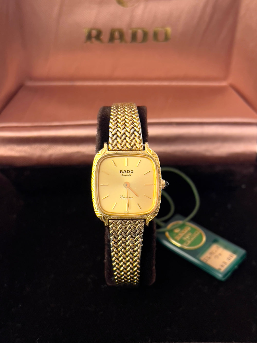 Close-up of vintage Rado Elegance dial with gold indices – elegant Swiss ladies watch from Gilded Hour