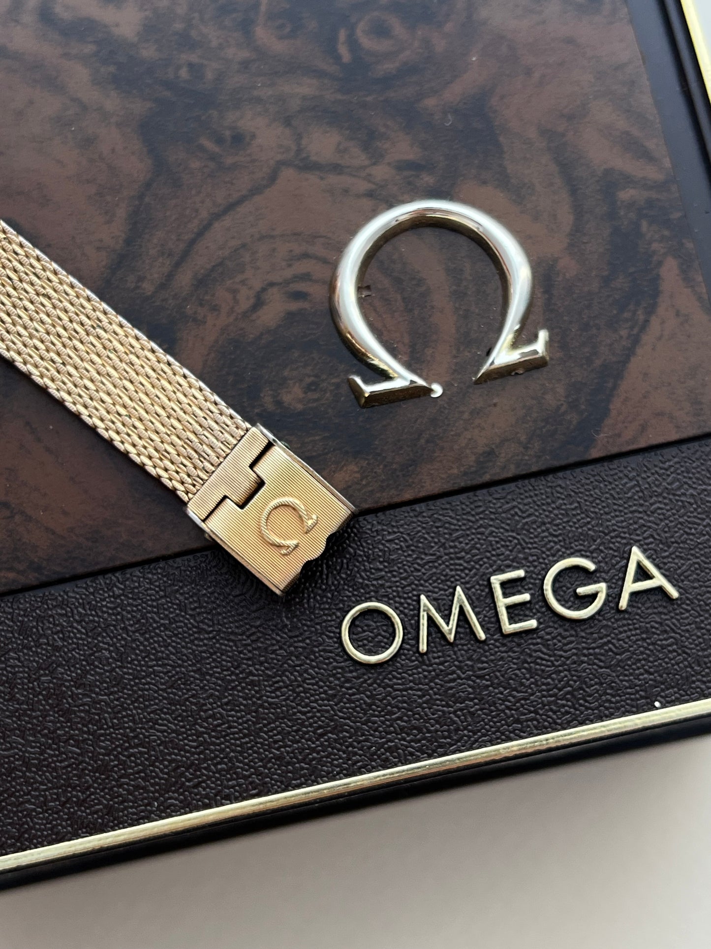 Omega 14k Gold Filled Women's Watch with Roman Dial and Mesh Bracelet