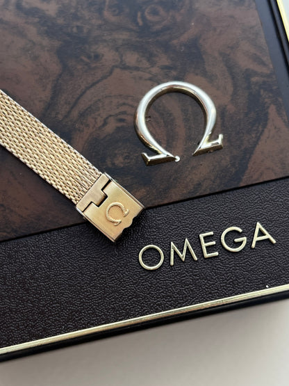 Omega 14k Gold Filled Women's Watch with Roman Dial and Mesh Bracelet