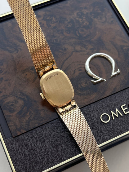 Omega 14k Gold Filled Women's Watch with Roman Dial and Mesh Bracelet