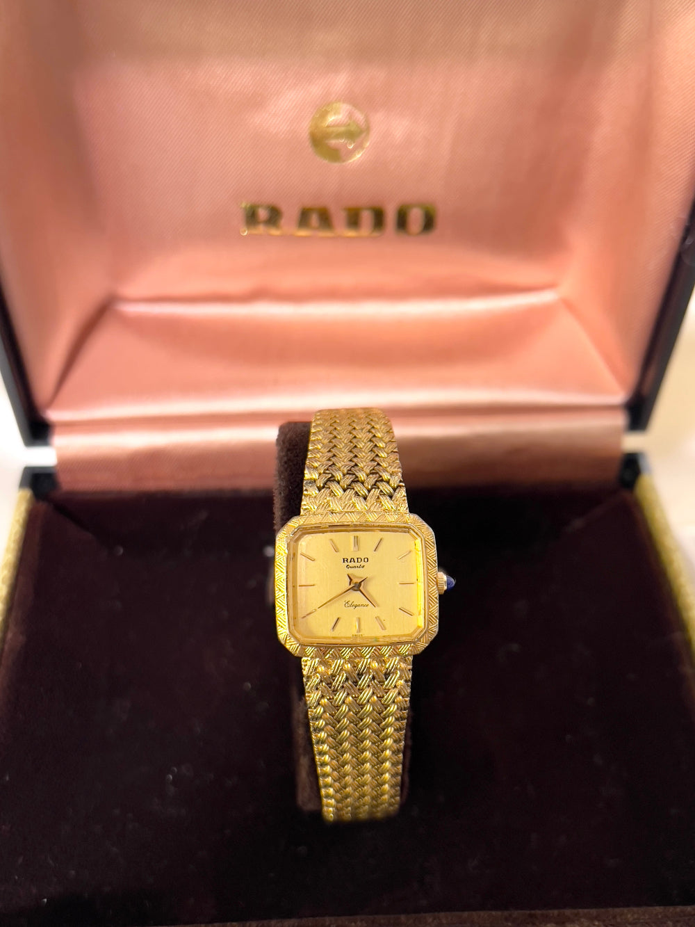 Close-up of vintage Rado Elegance dial with gold indices – elegant Swiss ladies watch from Gilded Hour
