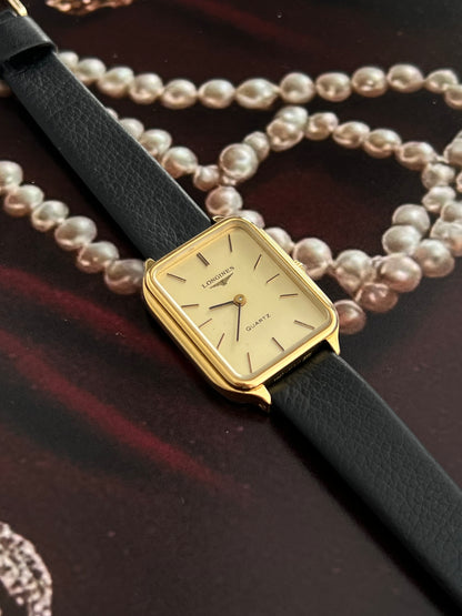 Longines Soft Rectangular Gold Tone Minimalist Women's Watch