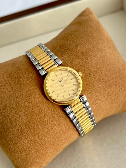 Longines Two Tone Round Women's Watch with Textured Bezel