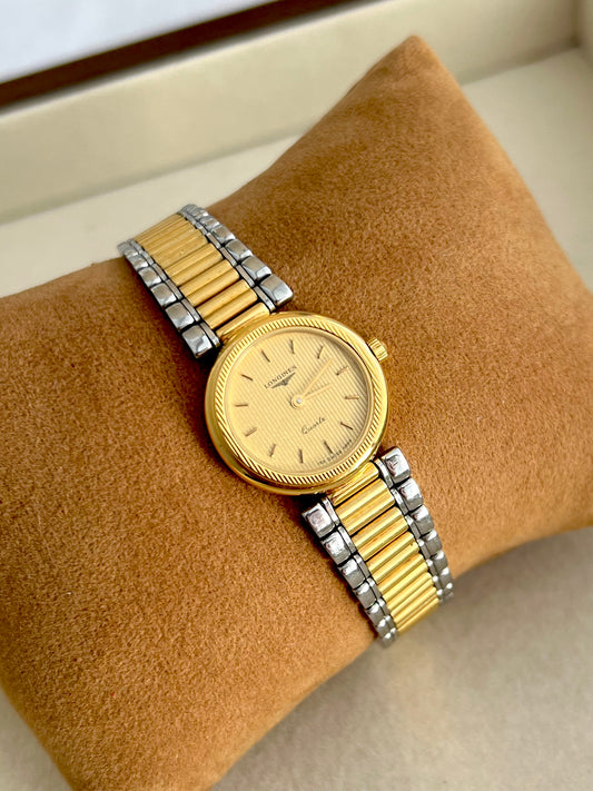 Longines Two Tone Round Women's Watch with Textured Bezel