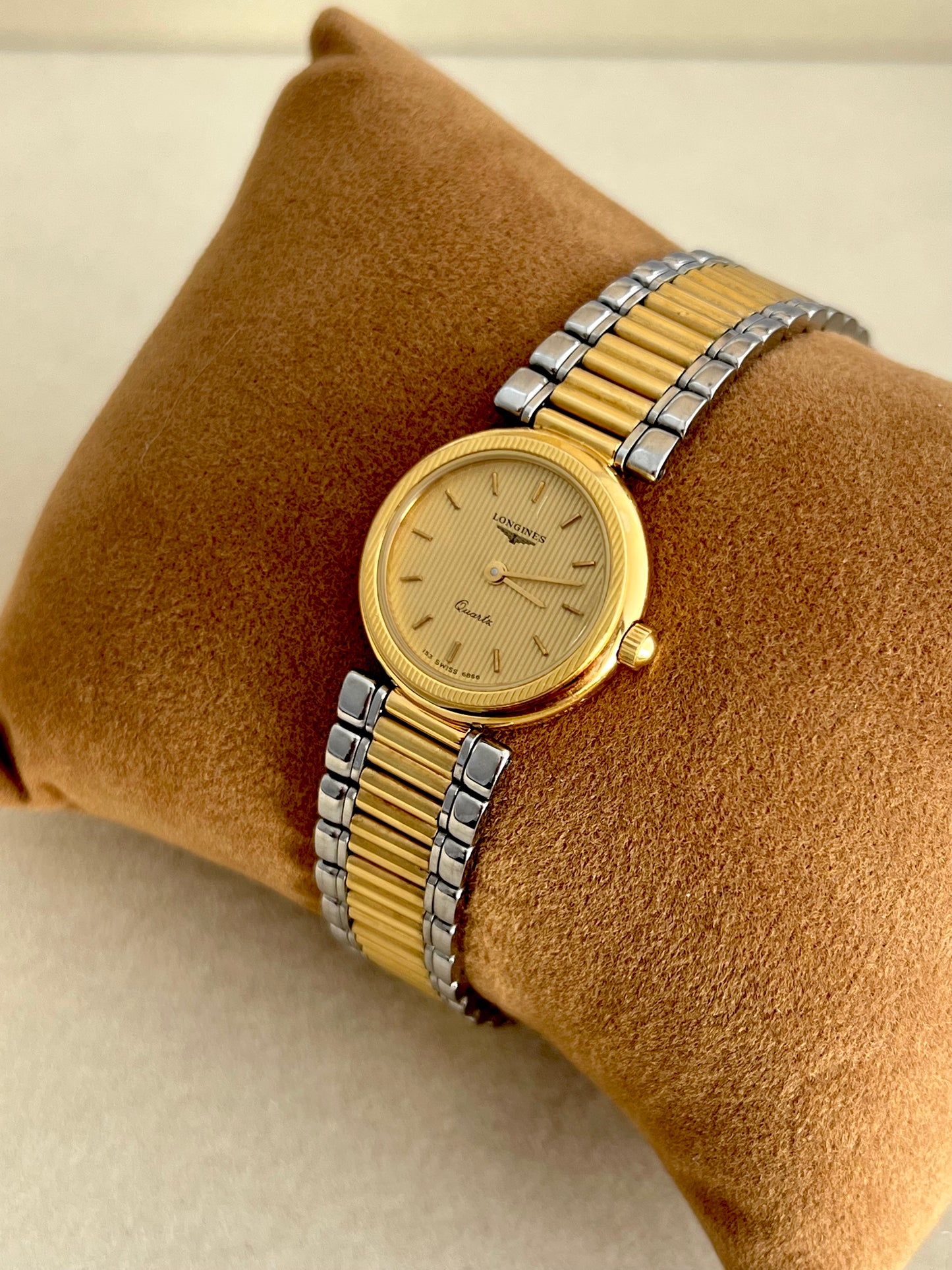 Longines Two Tone Round Women's Watch with Textured Bezel