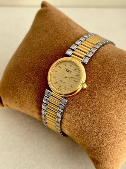 Longines Two Tone Round Women's Watch with Textured Bezel