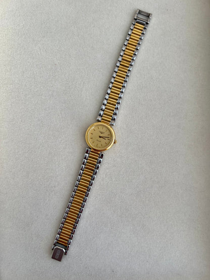 Longines Two Tone Round Women's Watch with Textured Bezel