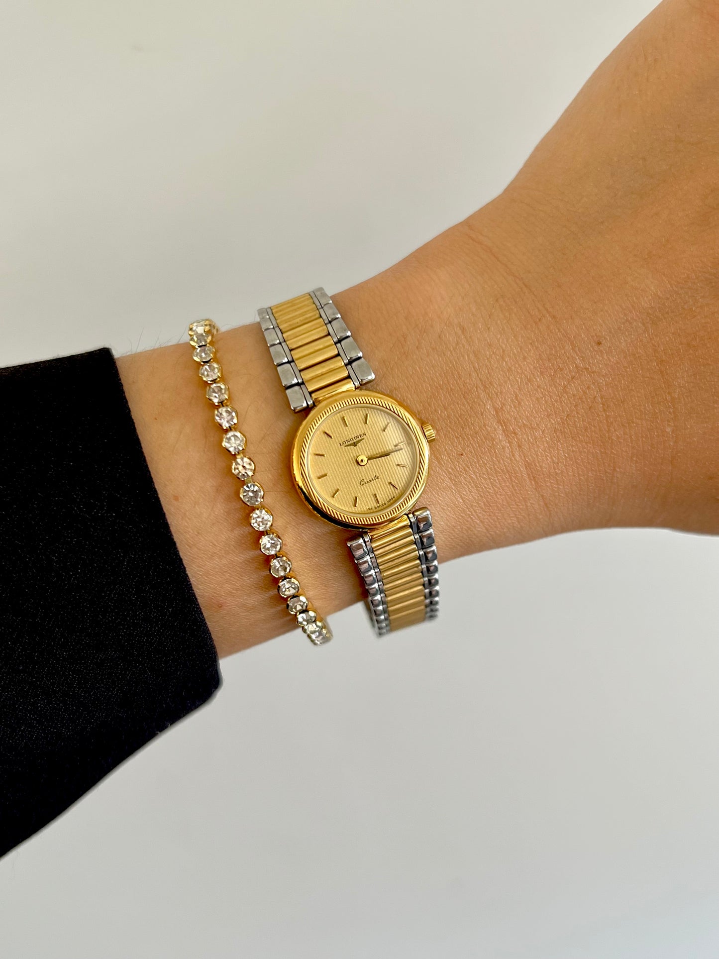 Longines Two Tone Round Women's Watch with Textured Bezel