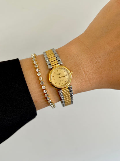 Longines Two Tone Round Women's Watch with Textured Bezel