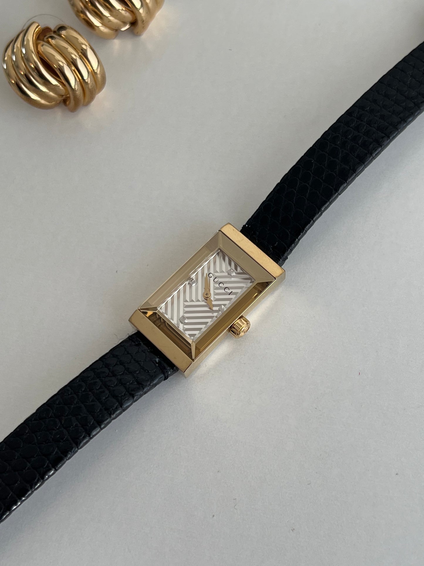 Gucci Rectangular Women's Watch with Chevron Dial 147.5