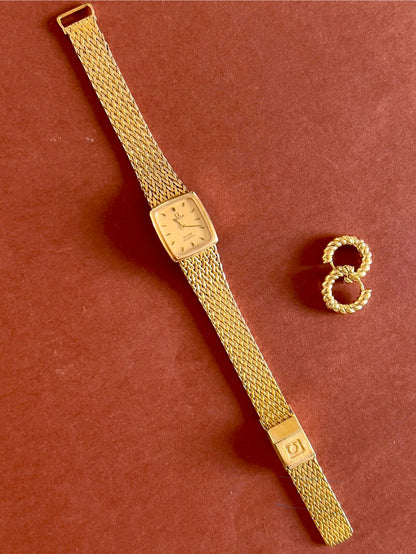 Omega Gold Toned De Ville Woman's Watch with Mesh Bracelet