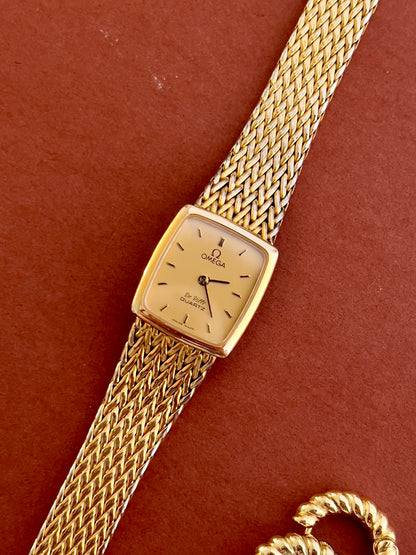 Omega Gold Toned De Ville Woman's Watch with Mesh Bracelet