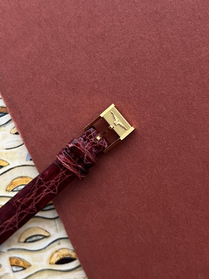 Longines Wafer Textured Dial Burgundy Strap Women’s Watch