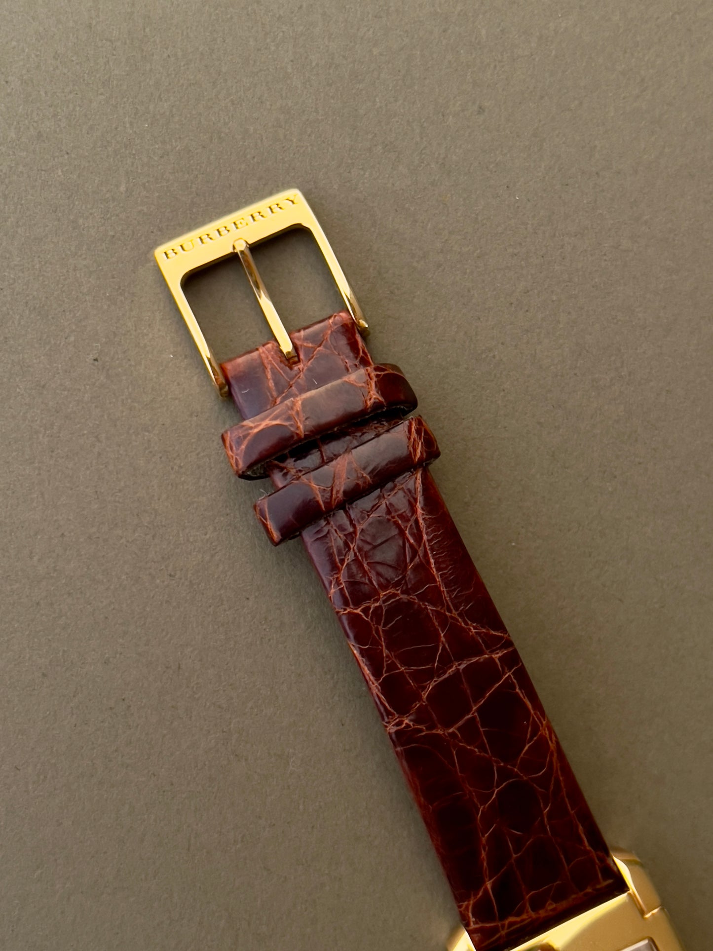 Burberry London Rectangular Gold Woman's Watch with Croc-Embossed Strap