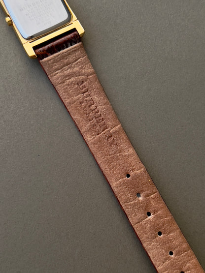 Burberry London Rectangular Gold Woman's Watch with Croc-Embossed Strap