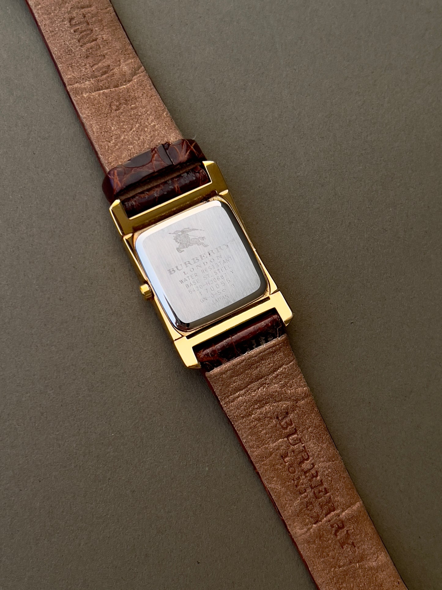 Burberry London Rectangular Gold Woman's Watch with Croc-Embossed Strap