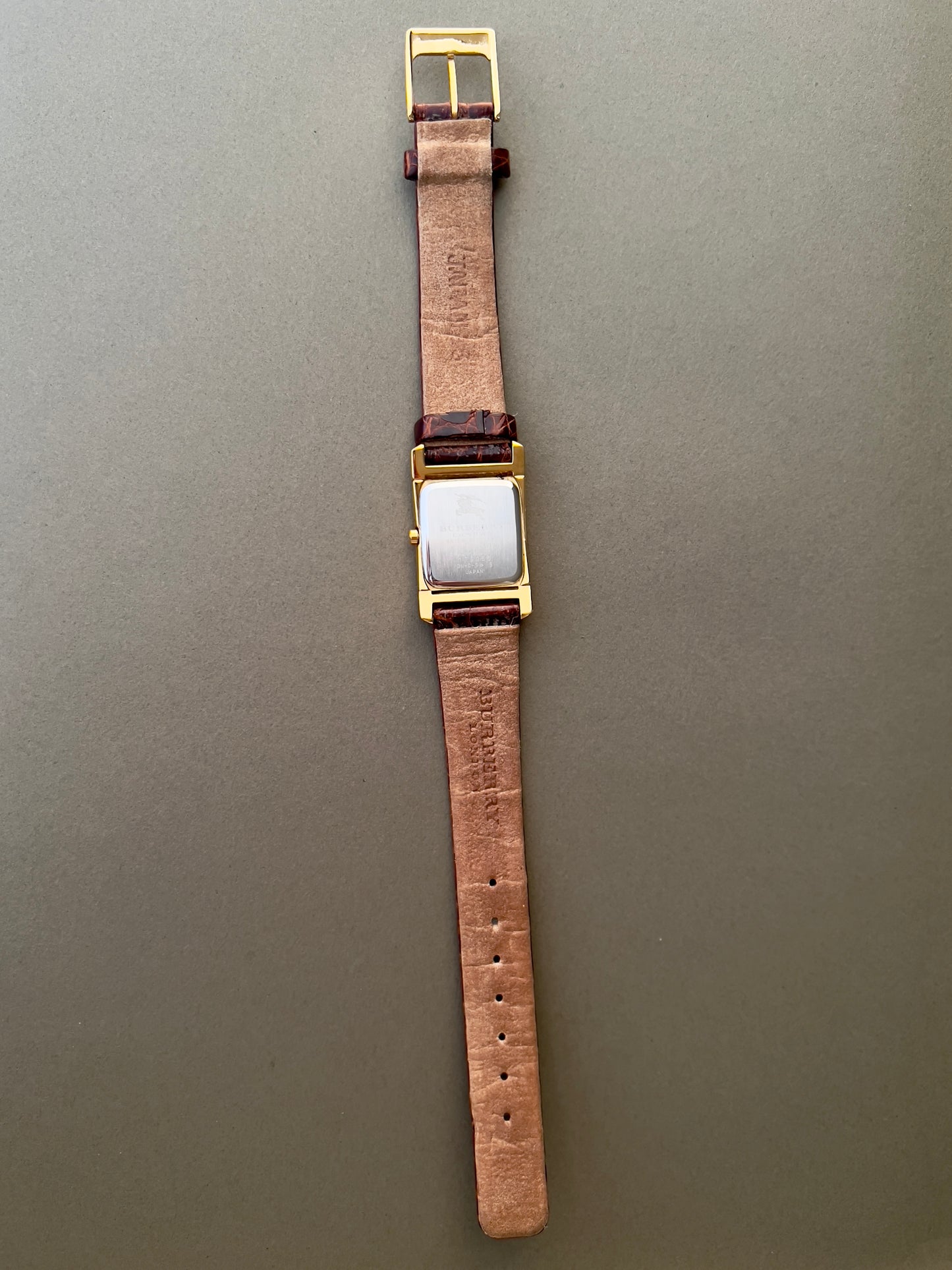 Burberry London Rectangular Gold Woman's Watch with Croc-Embossed Strap