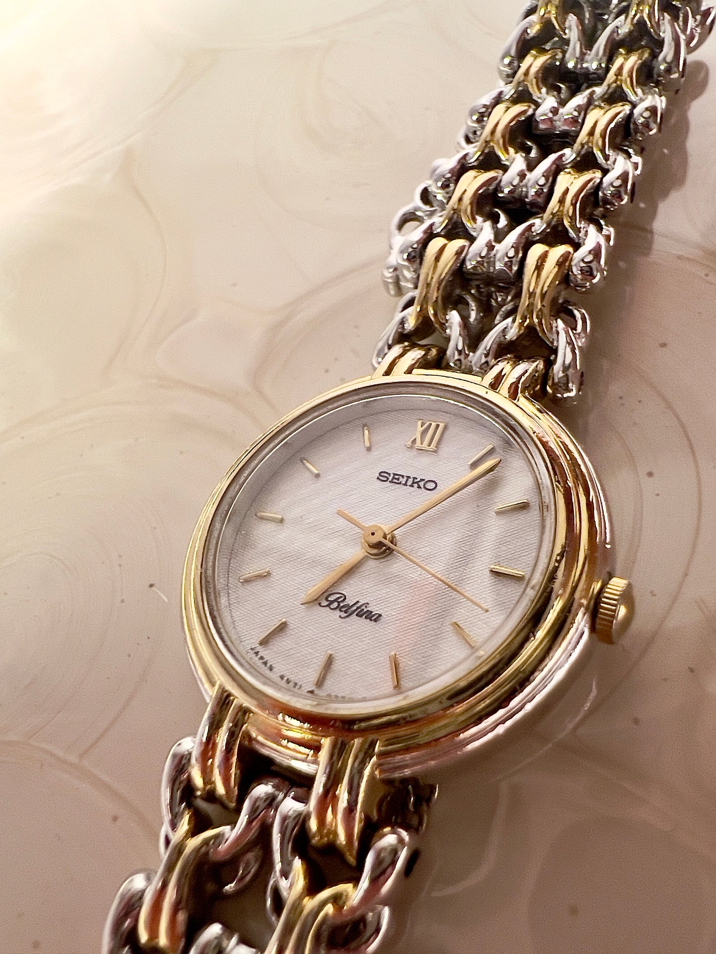Seiko Belfina Two Tone Ladies Watch with Intricate Bracelet