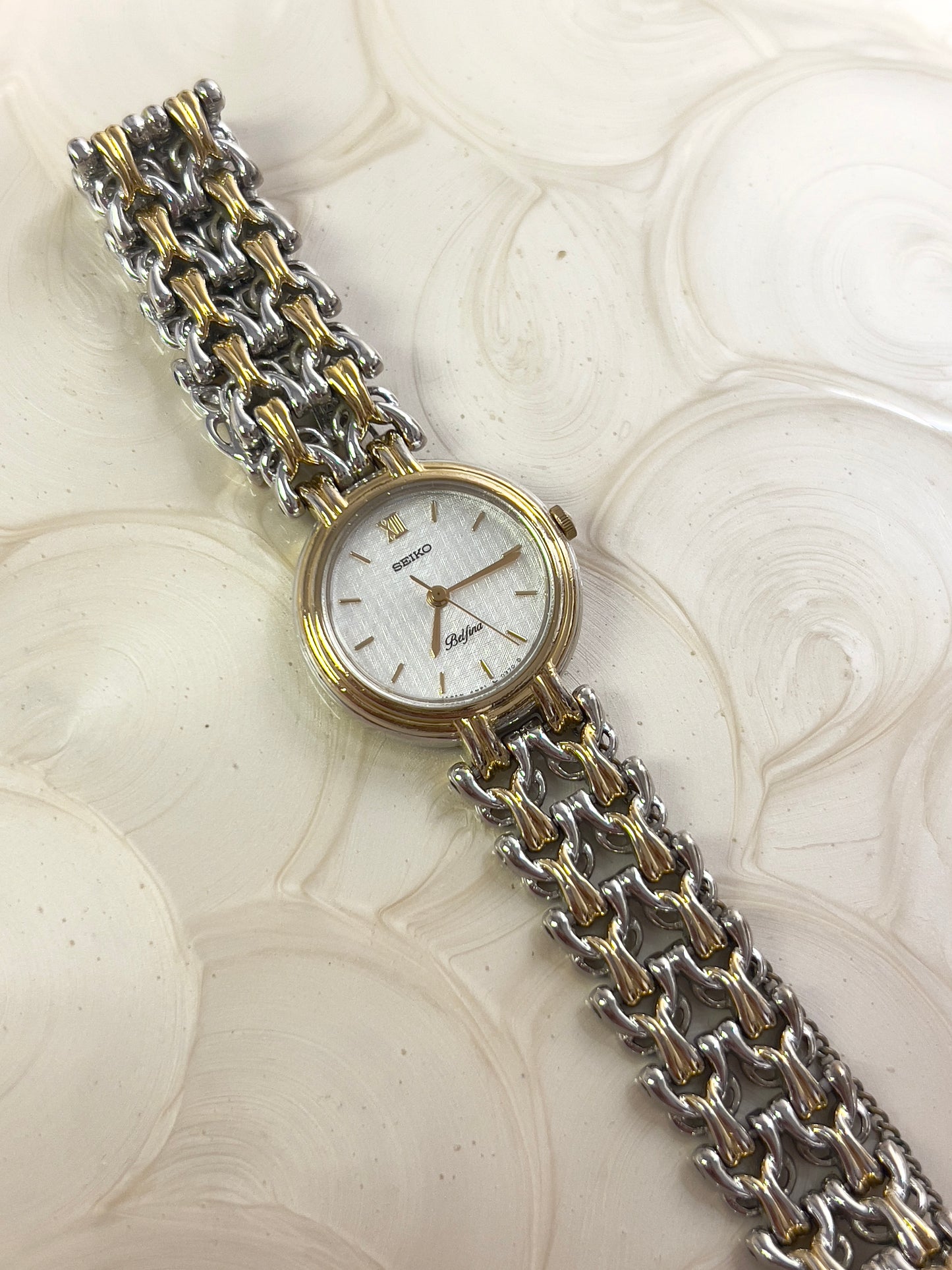 Seiko Belfina Two Tone Ladies Watch with Intricate Bracelet