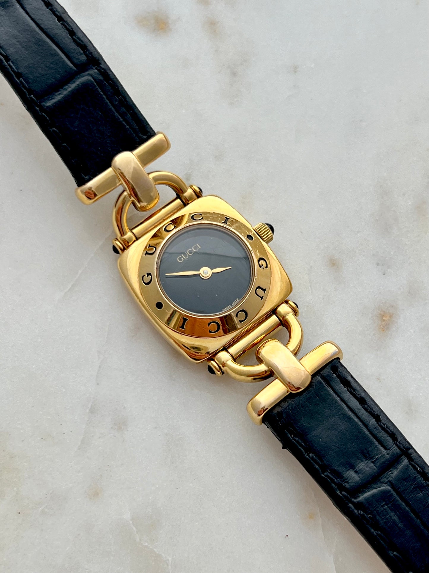 Gucci Gold Horsebit Women's Watch Black Dial 6300L