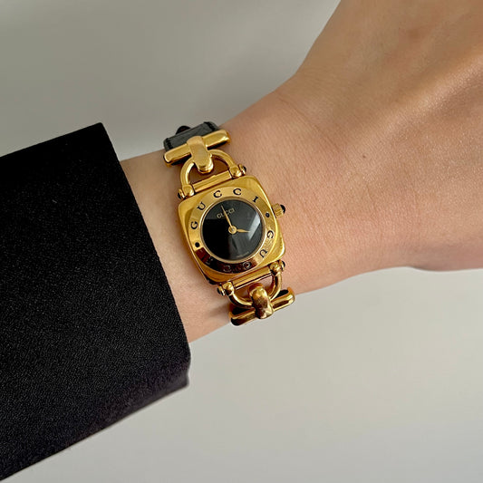 Gucci Gold Horsebit Women's Watch Black Dial 6300L