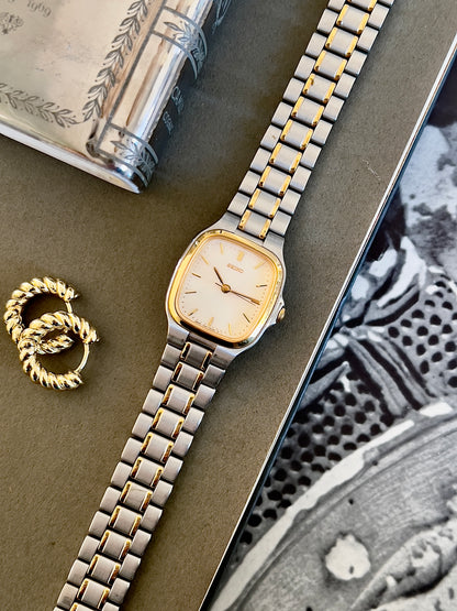 Seiko Square Two Toned Woman's Watch with Linen Textured Dial