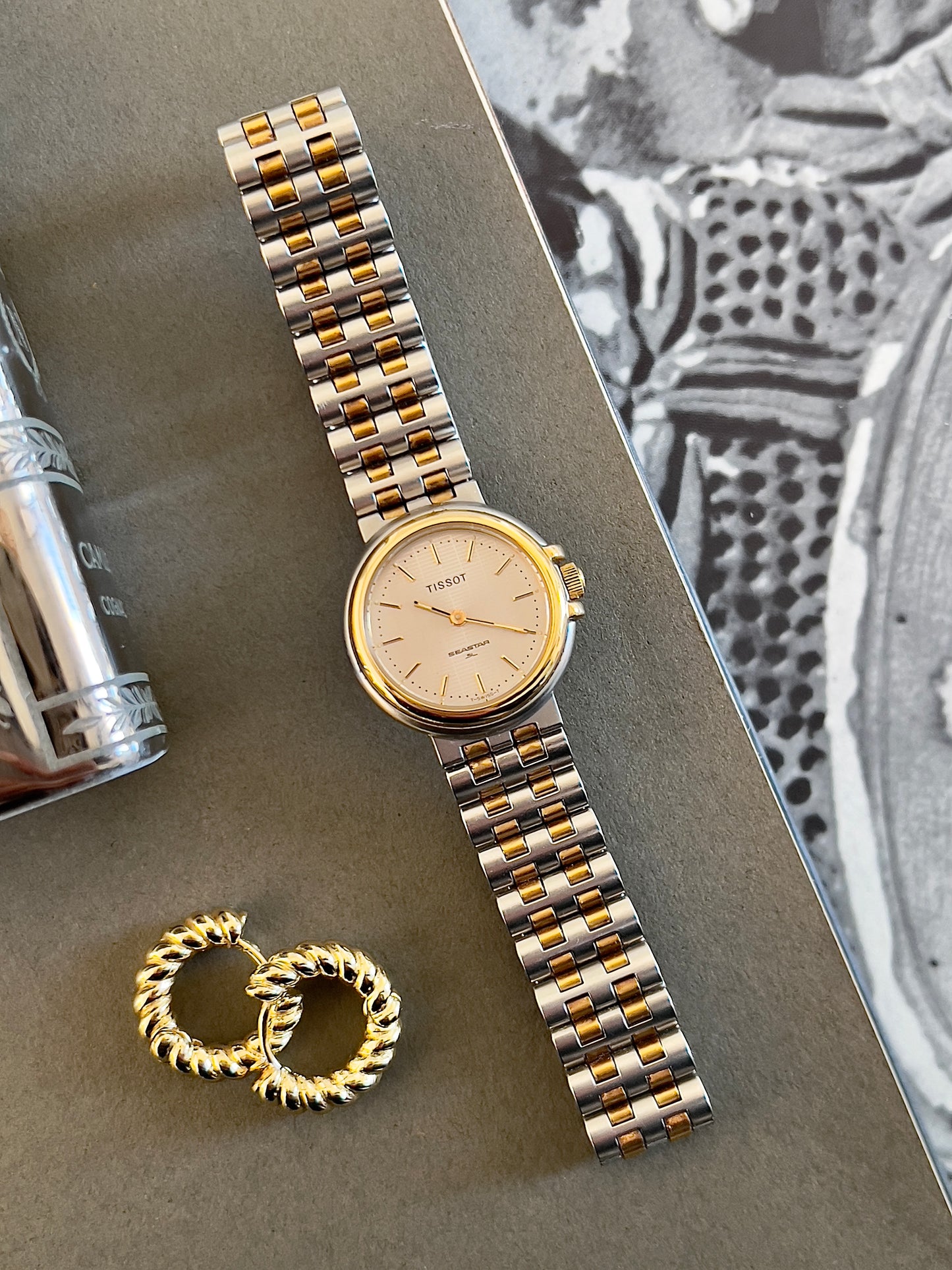Tissot Seastar Two Toned Woman's Watch with Patterned Dial