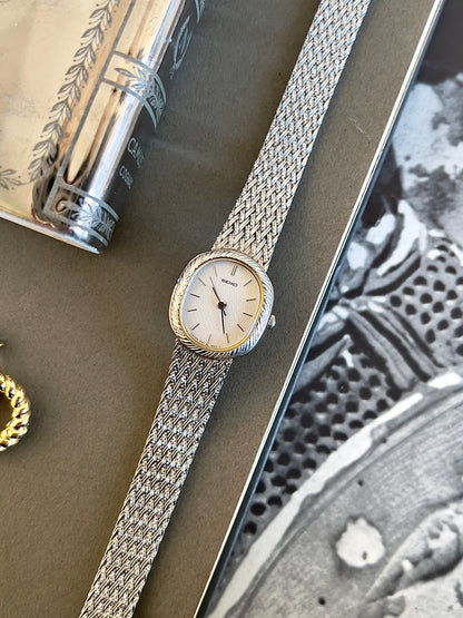 Seiko Oval Woman's Watch with a Rope Bezel & Textured Dial