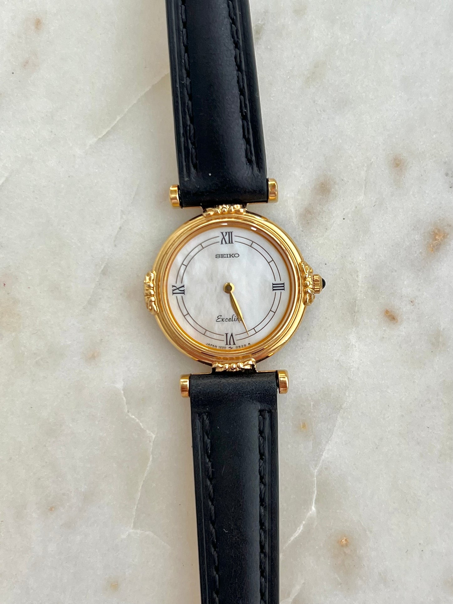 Seiko Exceline Intricate Beaded Case Mother of Pearl Dial Women's Watch