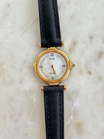 Seiko Exceline Intricate Beaded Case Mother of Pearl Dial Women's Watch
