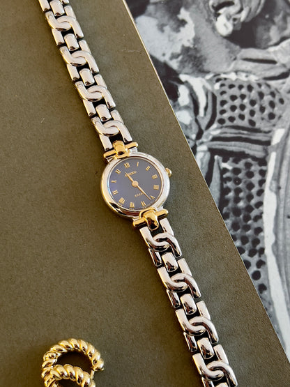 Seiko Two Tone Bracelet Sculpted Woman's Watch with a Blue Dial