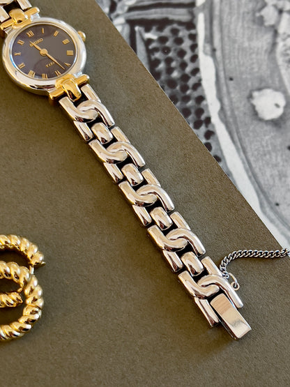 Seiko Two Tone Bracelet Sculpted Woman's Watch with a Blue Dial