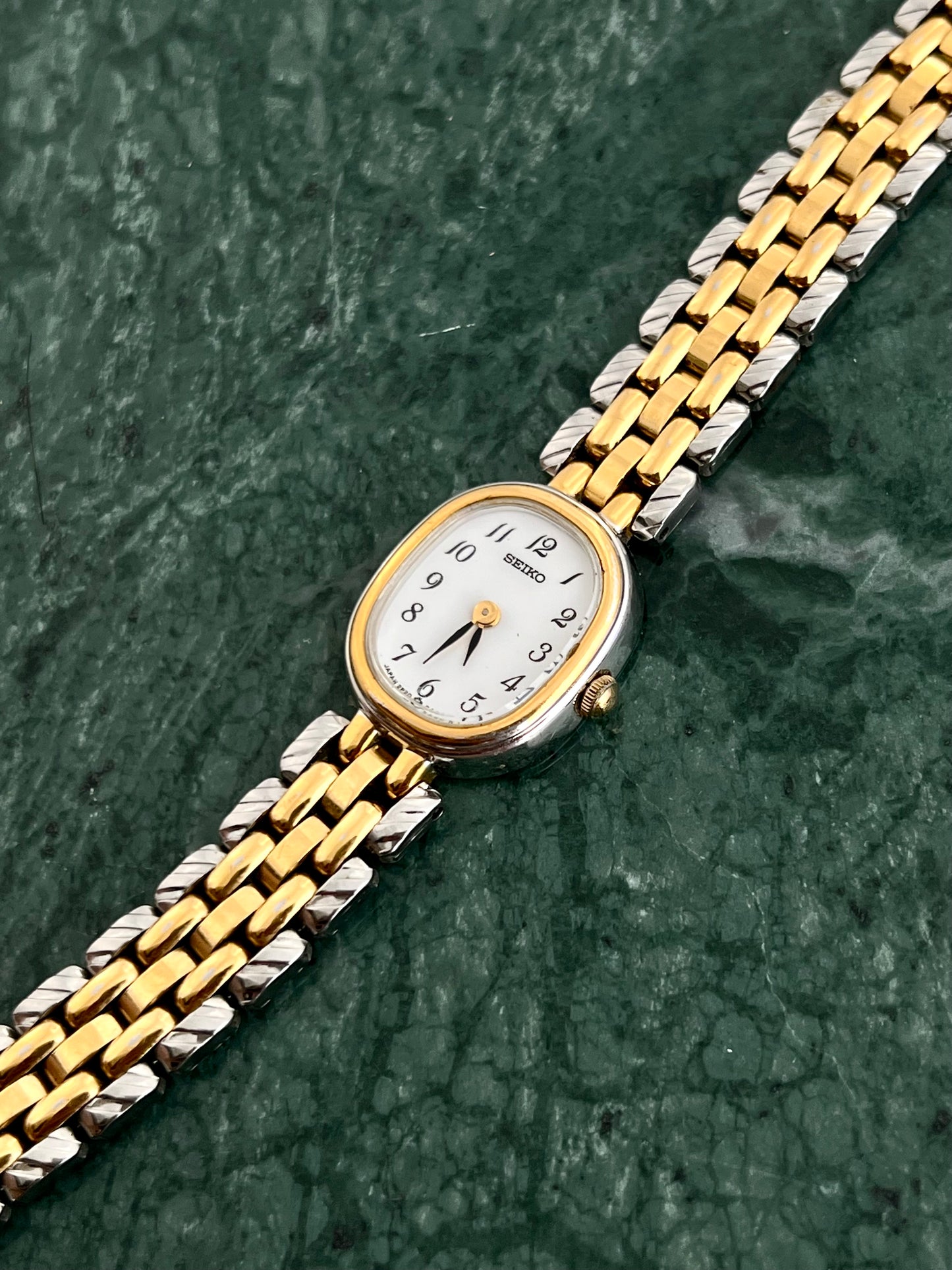 Seiko Gold Petite Oval Watch with Ivory Enamel Dial