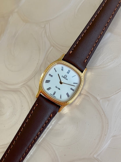 Omega De Ville Cushion Case Woman's Watch with Rope Bezel Pattern