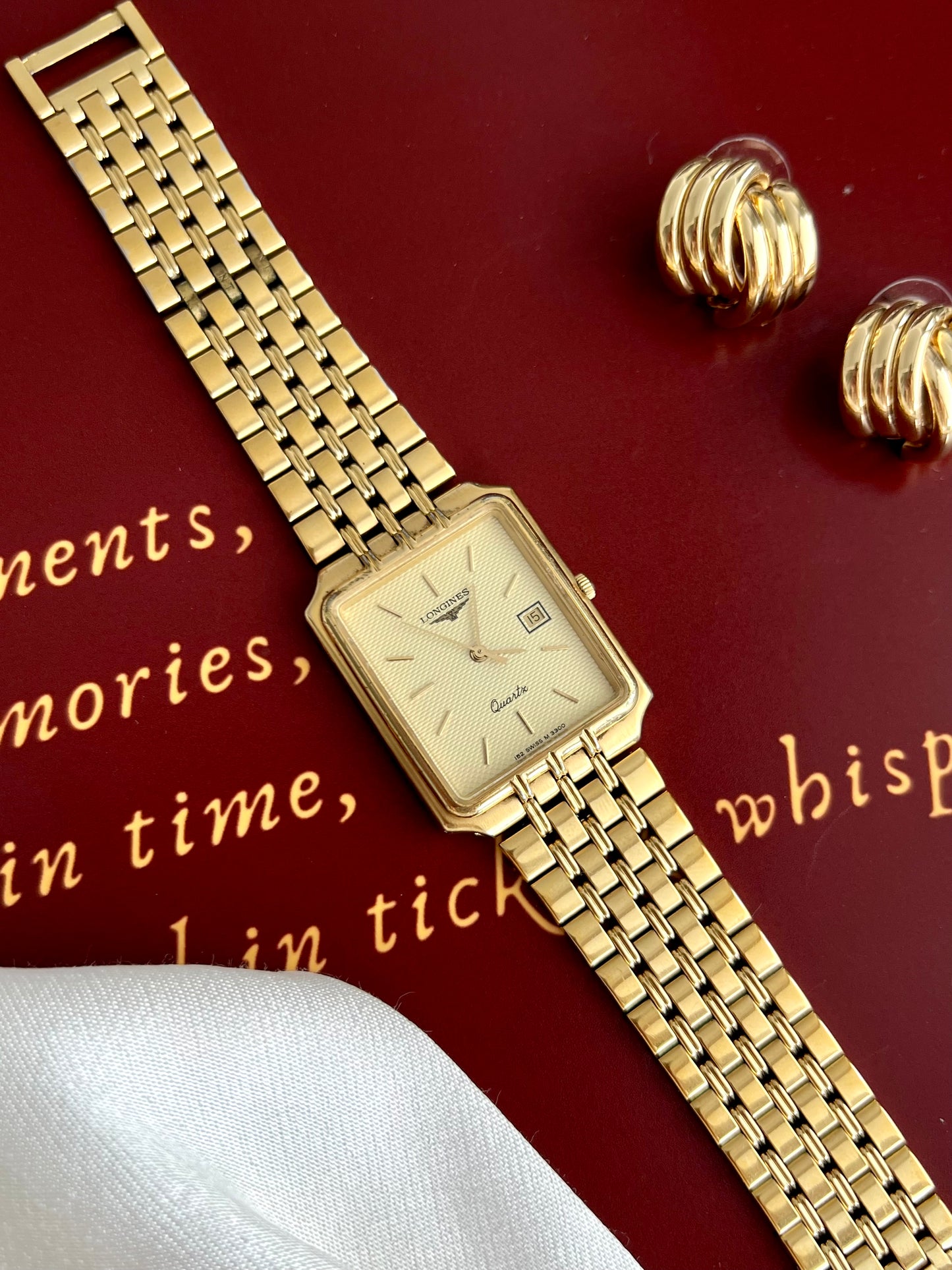 Longines Flagship Champagne Textured Rectangular Bracelet Unisex Watch