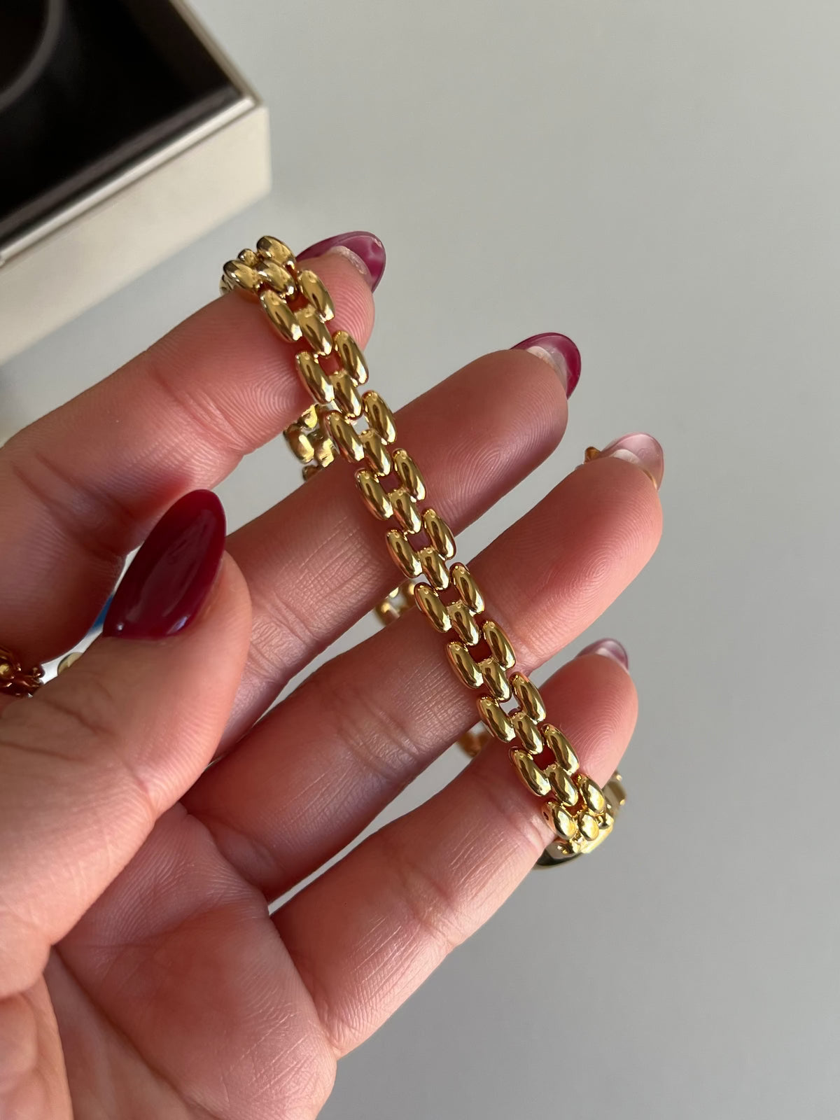Seiko Tisse Gold Bead Bracelet Women's Watch with Encrusted Ruby & Diamond, case profile of a vintage women's watch at Gilded Hour.
