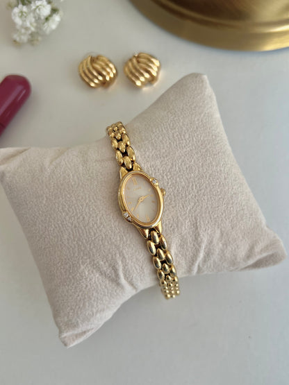 Seiko Tisse Gold Rice Bracelet Watch with Inlaid Diamonds