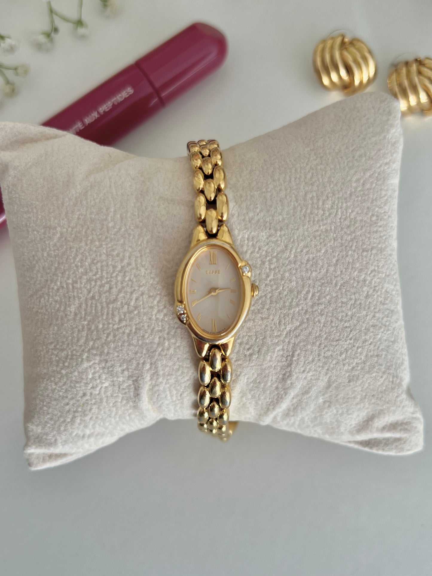 Seiko Tisse Gold Rice Bracelet Watch with Inlaid Diamonds