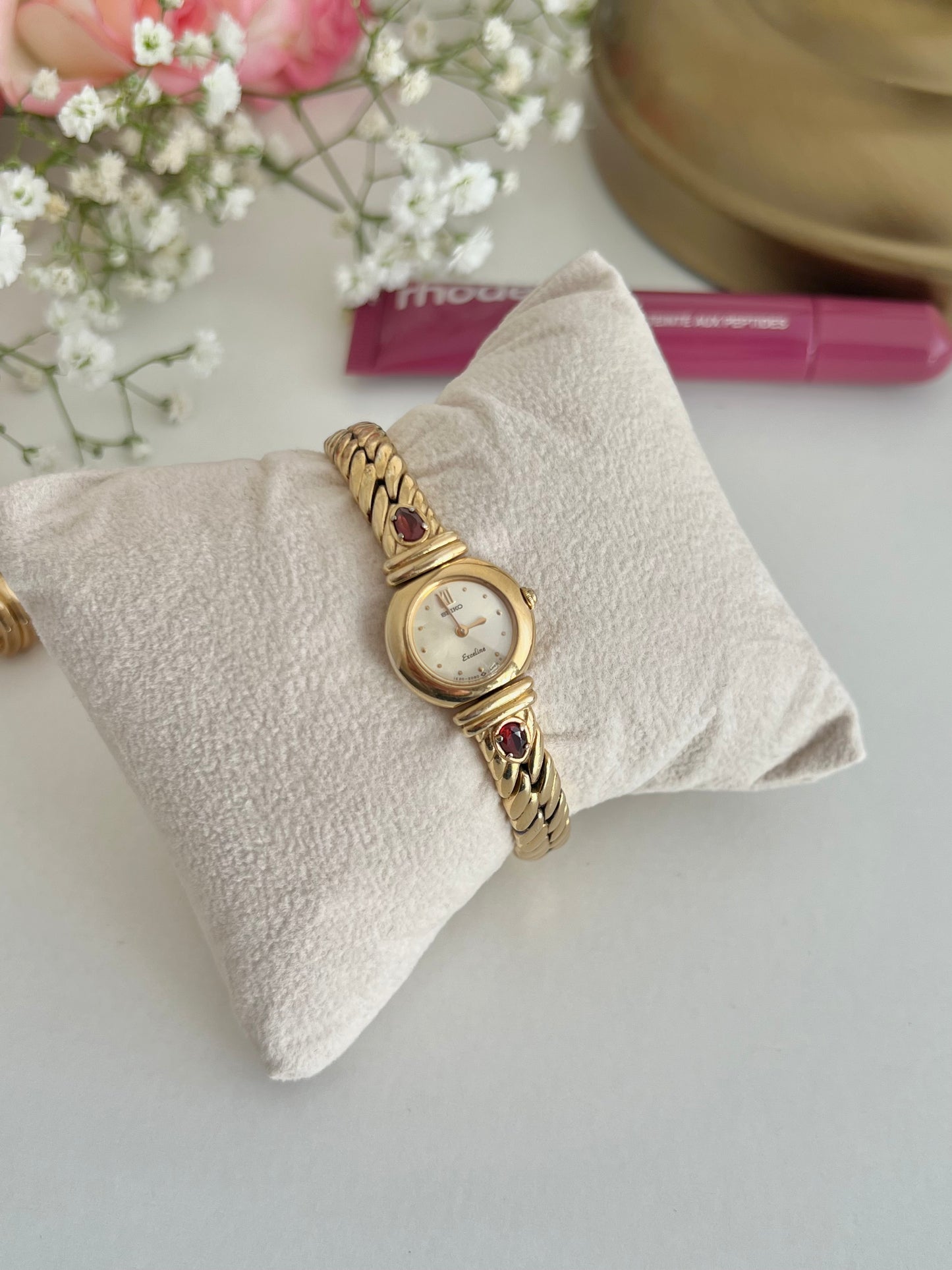 Seiko Exceline Gold Tone Red Accent Women's Watch