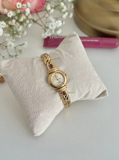 Seiko Exceline Gold Tone Red Accent Women's Watch