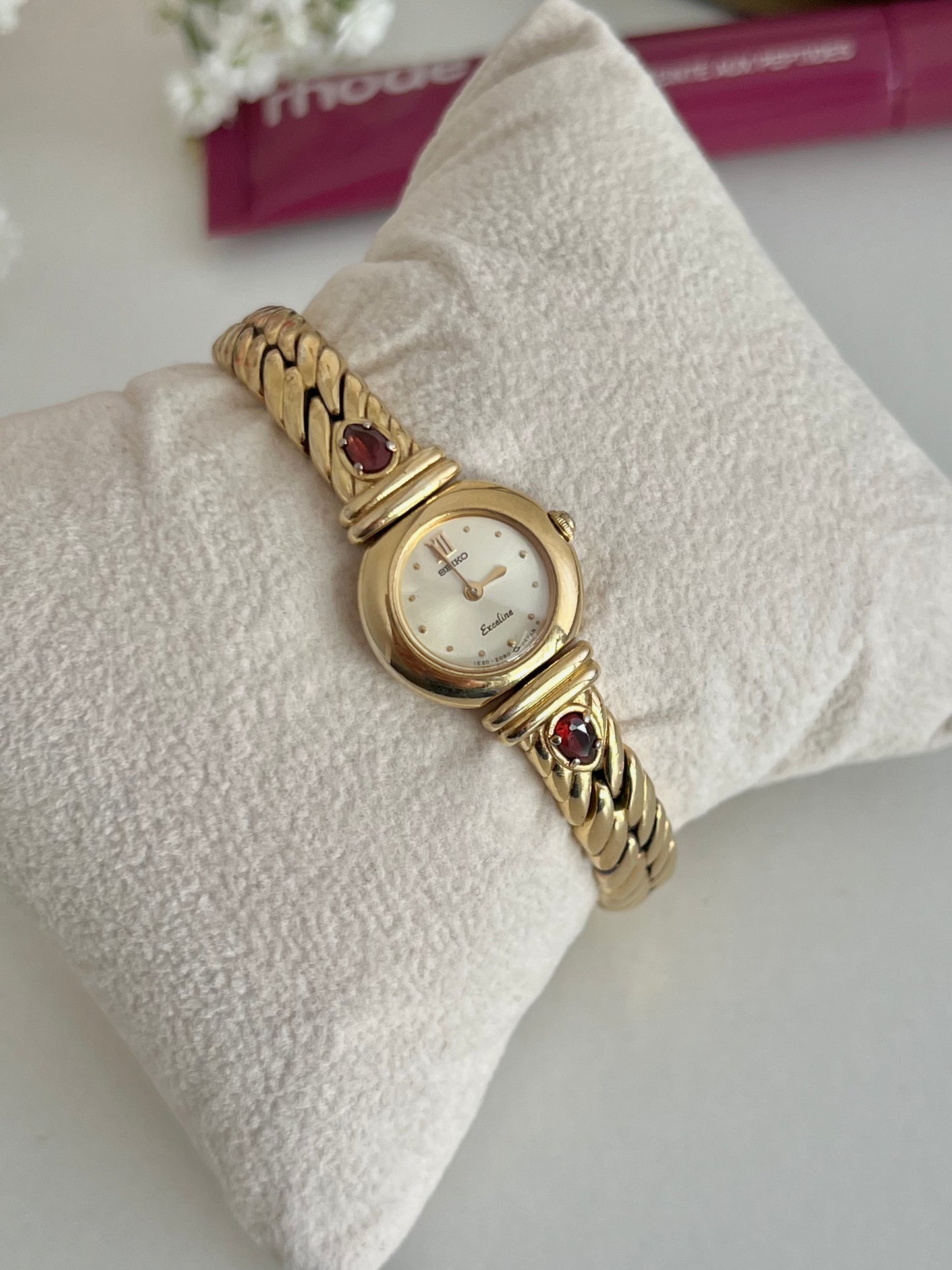 Seiko Exceline Gold Tone Red Accent Women's Watch