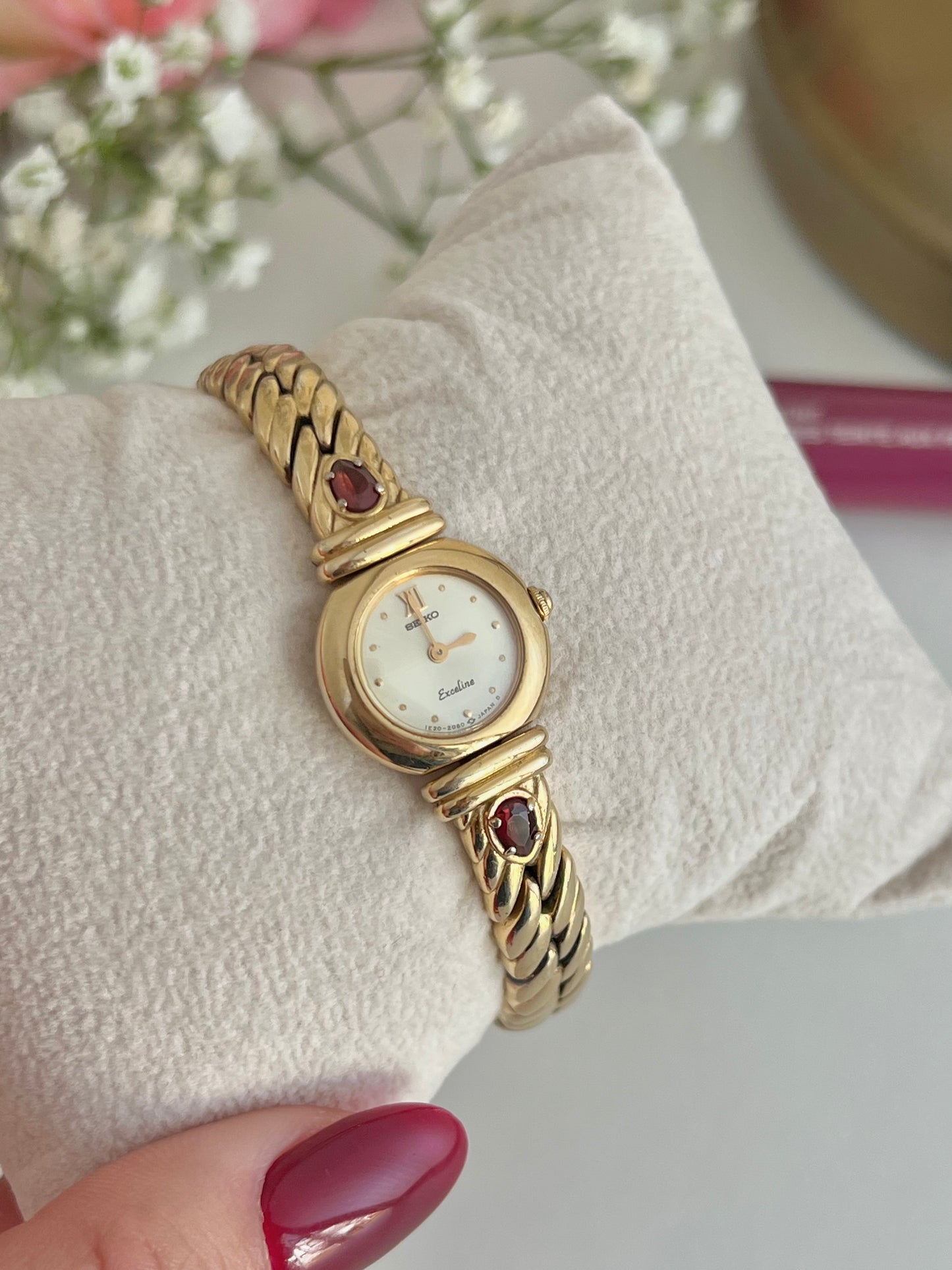 Seiko Exceline Gold Tone Red Accent Women's Watch