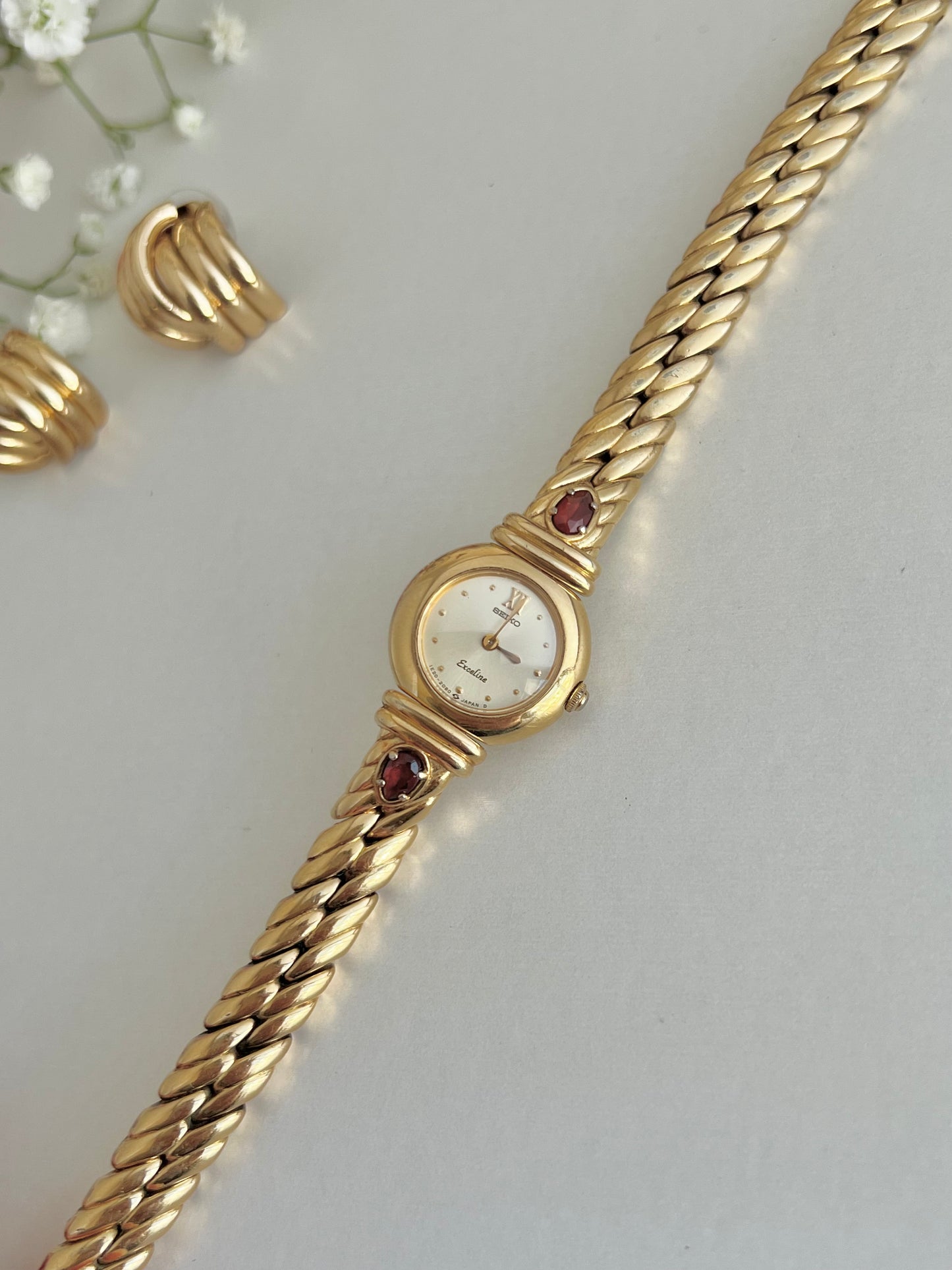 Seiko Exceline Gold Tone Red Accent Women's Watch